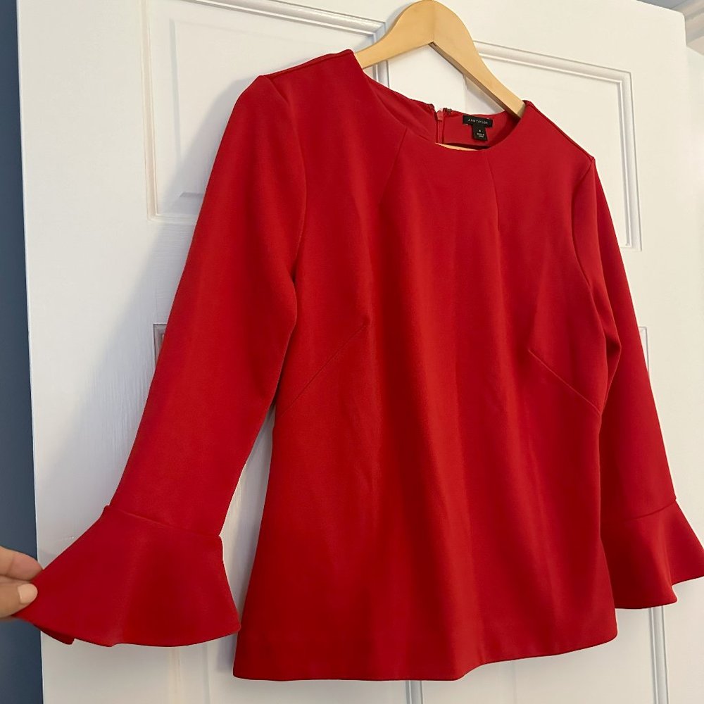 Red Flutter Sleeve Top ANN TAYLOR size M